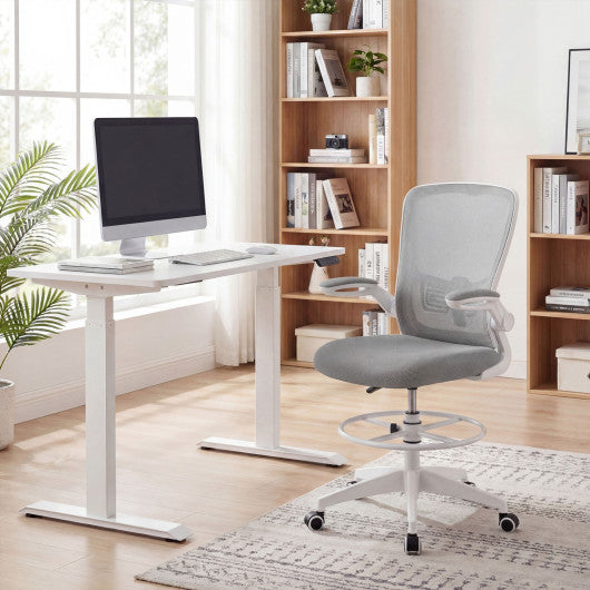 Height Adjustable Drafting Chair with Flip Up Arms for Home Office-Gray