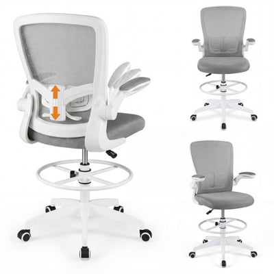 Height Adjustable Drafting Chair with Flip Up Arms for Home Office-Gray
