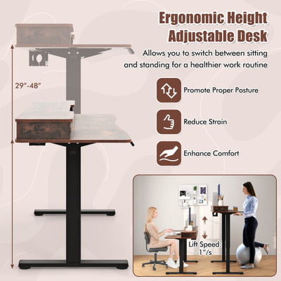 55 Inch x 24 Inch Height Adjustable Electric Standing Desk with 2 Drawers-Brown