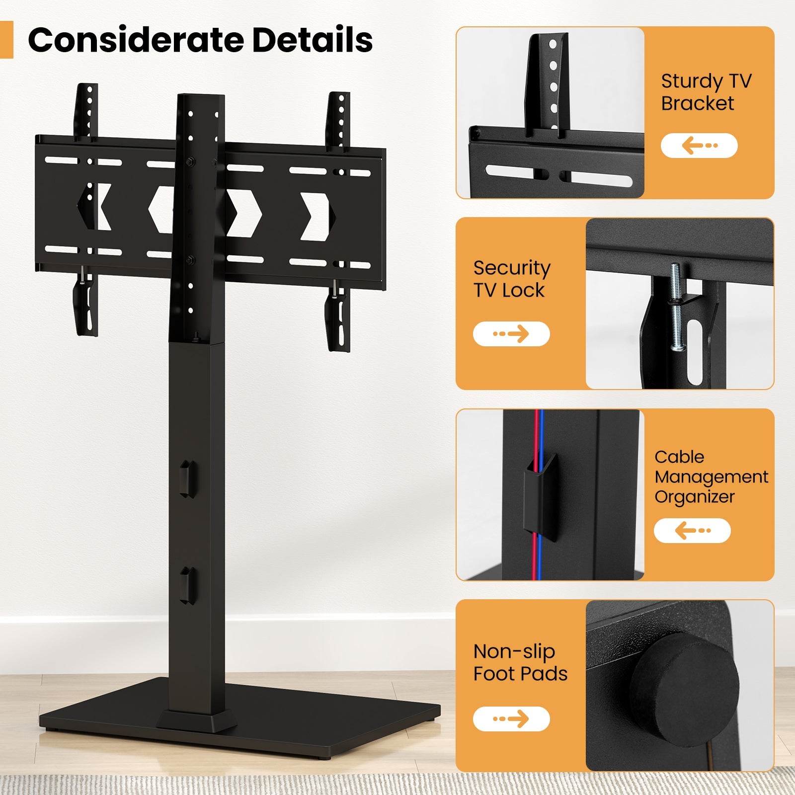 Height Adjustable Floor TV Stand with AV Shelf for 32-70 Inch TVs