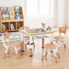 Height Adjustable  Kids Table and 4 Chairs Set with Graffiti Desktop and 2 Storage Baskets-Natrual
