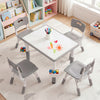 Height Adjustable  Kids Table and 4 Chairs Set with Graffiti Desktop and 2 Storage Baskets-Gray