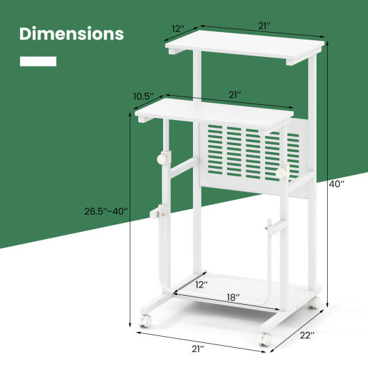 Height Adjustable Mobile Computer Stand-Up Desk with Two Modes-White