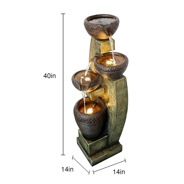 Resin Curved Sculptural Outdoor Water Fountain 40 Inch