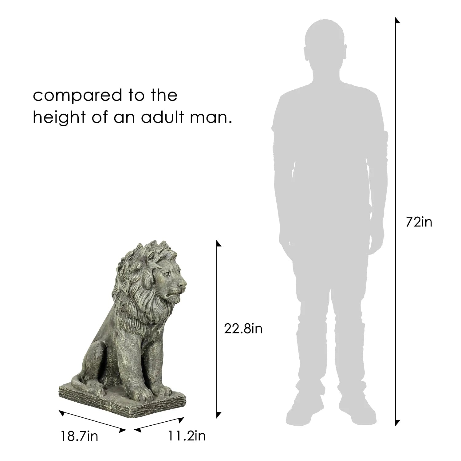 Concrete Outdoor Lion Statue Guardian Seated 22 Inch
