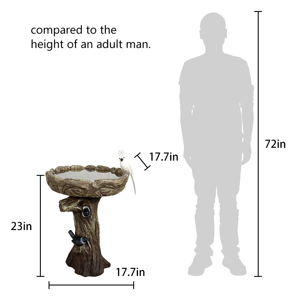 Concrete Tree Stump Bird Bath Log and Knot 23 Inch