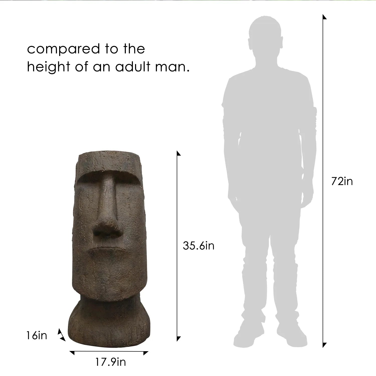 Concrete Large Garden Statue Moai Head 35 Inch