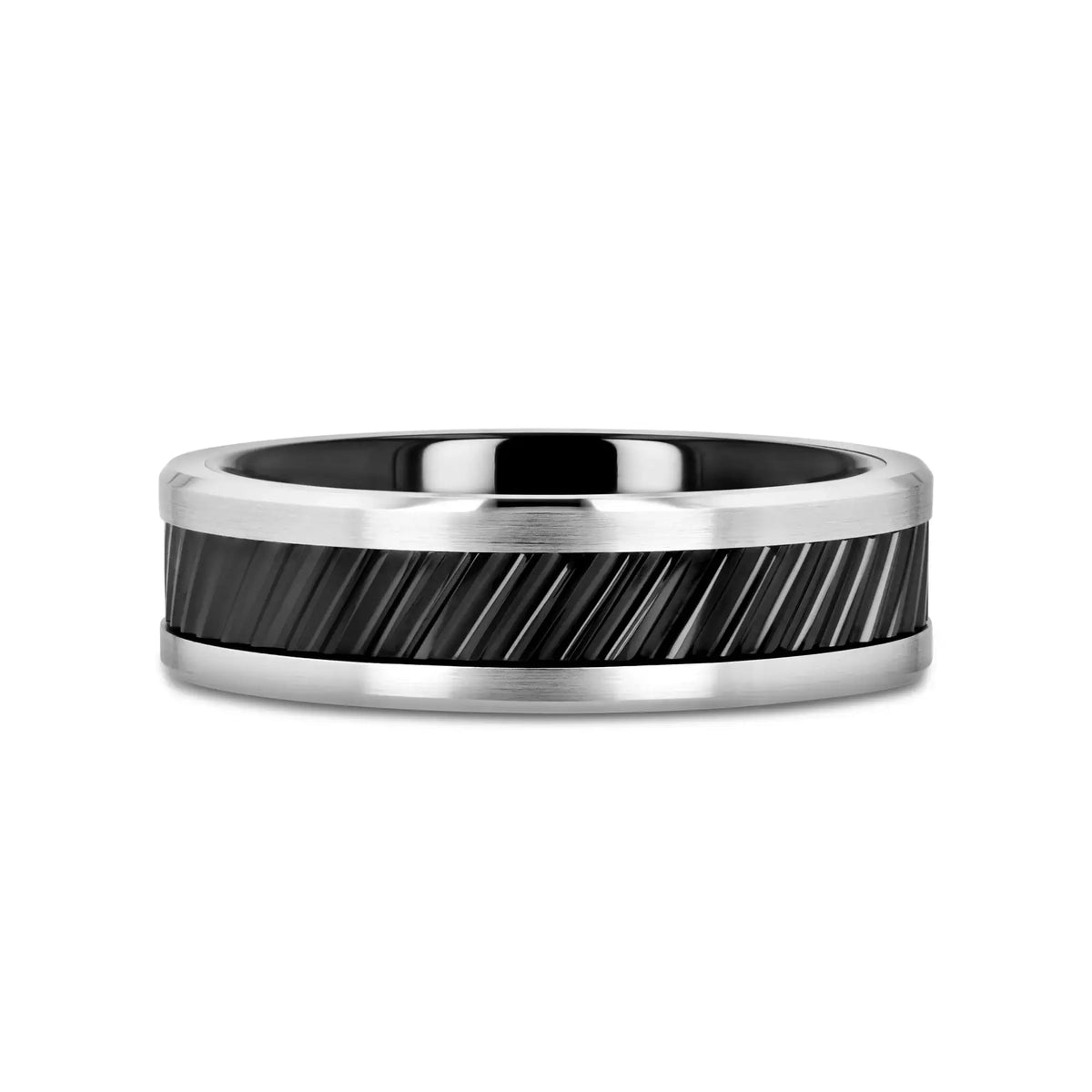 HELIX Gear Teeth Pattern Black Ceramic and Tungsten Ring - 6mm, 8mm, 10mm