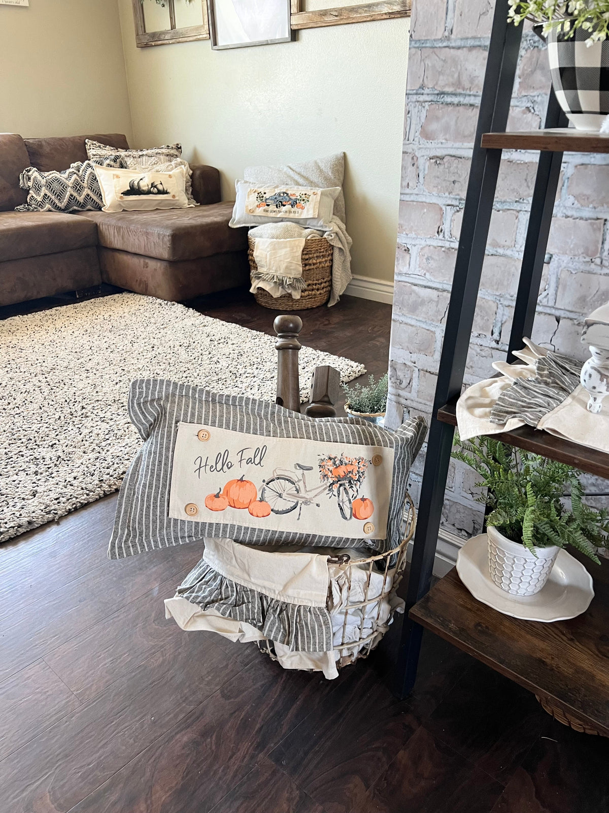 2 PANELS & RUNNER BUNDLE: RECTANGLE Holiday Panel Thanksgiving November Fall Autumn, farmhouse charcoal runner: VINTAGE SUNFLOWER PUMPKIN TRUCK / FALL BIKE +  CHARCOAL/CREAM TABLE RUNNER
