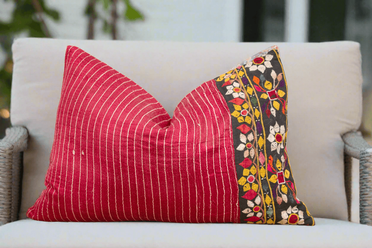 Hena Antique Mashru Tribal Lumbr Pillow