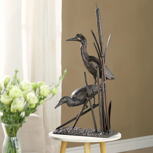 Heron Couple with Reeds Sculpture - Gifts for You 'n Me