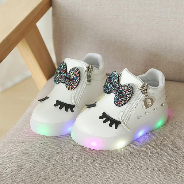 New Fashion Children Glowing Shoes Princess Bow Girls Led Shoes Spring Autumn Cute Baby Sneakers Shoes