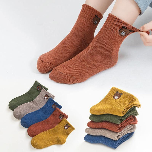 5 Pairs Baby Boys Winter Socks Cartoon Bear Kids Spring Autumn Cotton Breathable For Kids