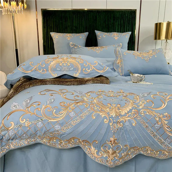 Luxury Embroidery European Style Cotton King Queen Size 4pcs Bedding Set Duvet Cover Bed Sheet Pillowcase 2020