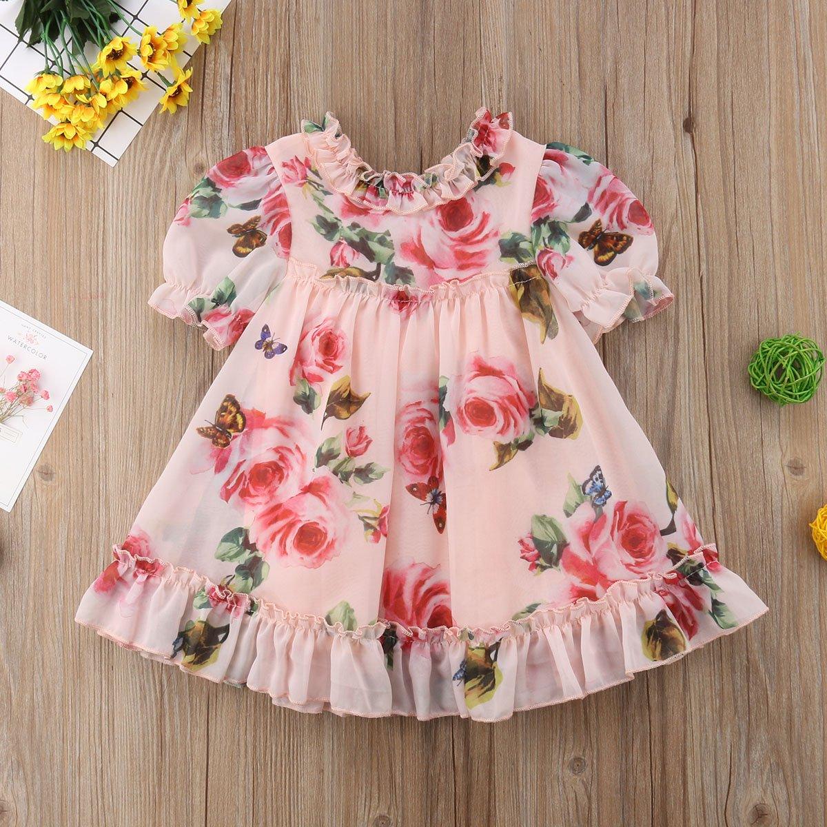 Floral Tulle Dress Kid Baby Girl Flower Puff Sleeve Princess  Wedding Party Pageant Children Dress For All Occasion