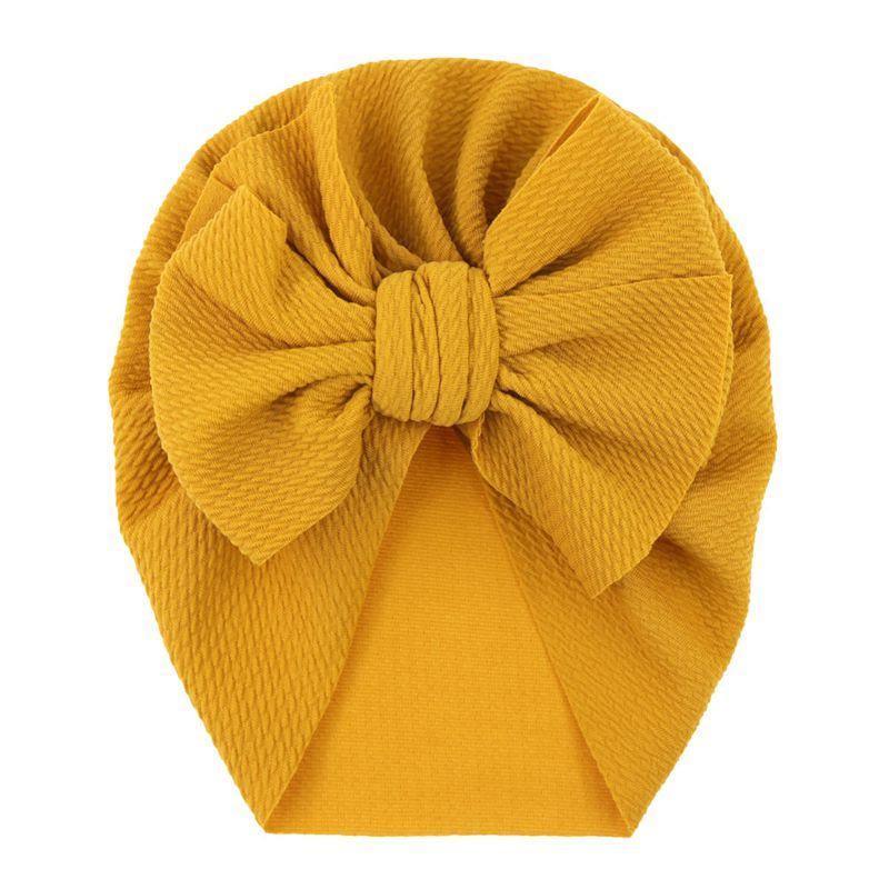 Handamde Elegant Baby Hats for Girls Big Bow Turban Hat Newborn  Baby Beanie Cap Solid Color Style