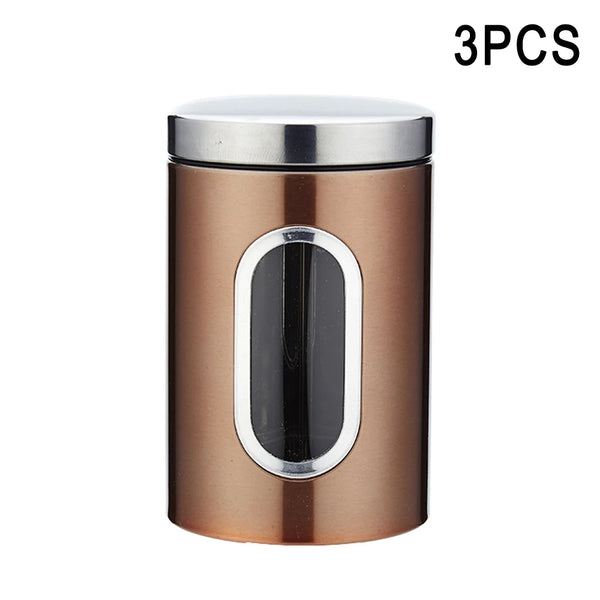 Kitchen Storage Jar with Lid, Kitchen Storage Tools, Tea, Coffee, Sugar, Canisters, Pots, Container Tins, 1 Pc, 3 Pcs