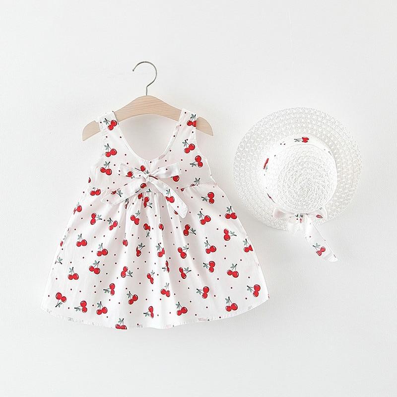 Baby Girls Dress with Sleeveless Print Floral for Birthday Party Princess Dress With Hat In Elefant Modern Style