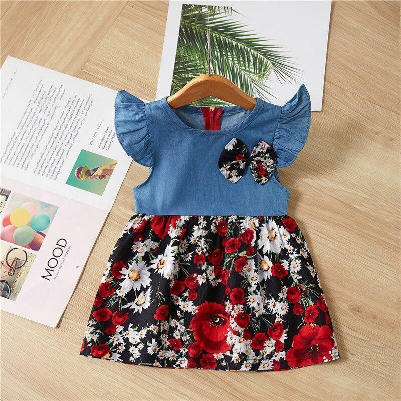 Baby Summer New Children Female Cotton A-Line Dress Kids Clothes Floral Princess Tutu Dresses For Girls