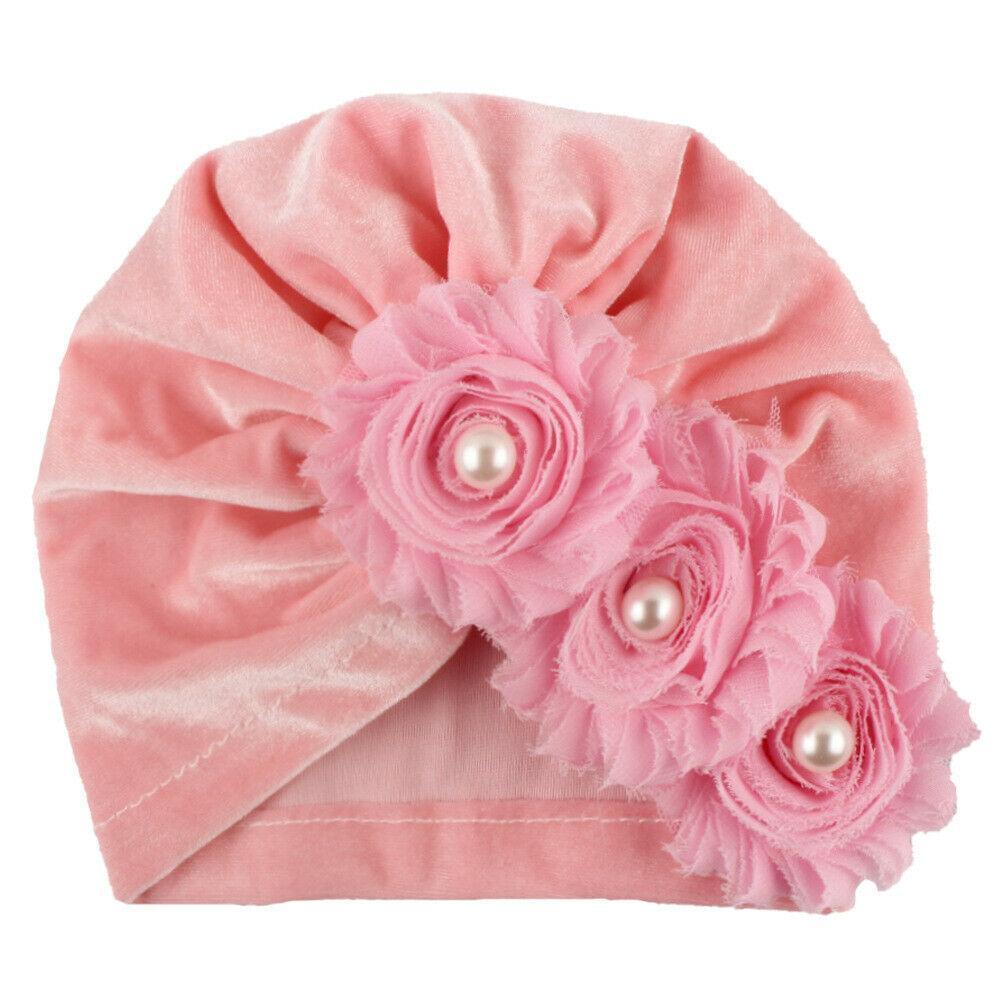 Handmade Baby Accessories Newborn Kids Baby Boy Girl Indian Turban Twist Knot Beanie Hat Pearl Flower Style