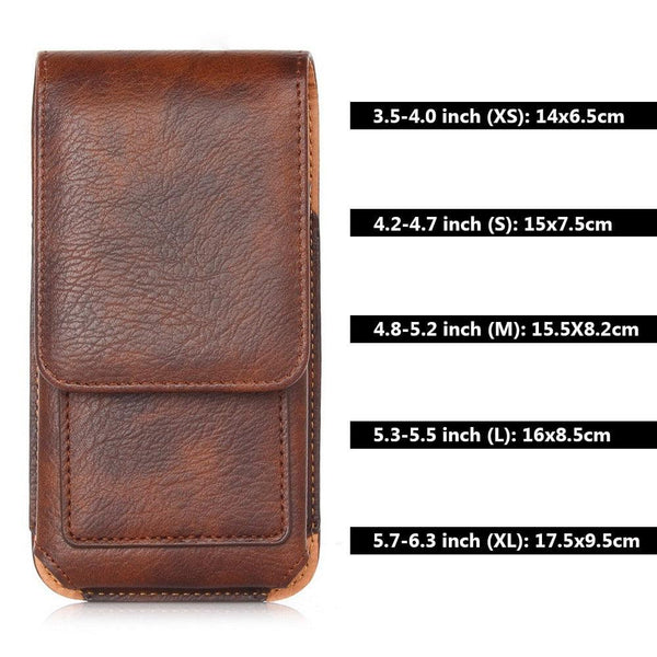 Universal Leather Case for iPhone Mens PU Leather Vertical Case with Belt Clip for iPhone Waist Pack Belt Clip Bag for 3.5-6.3