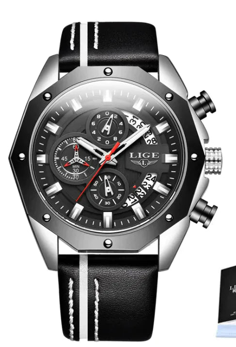 LIGE Luxury Silicone Sport Chronograph Watch