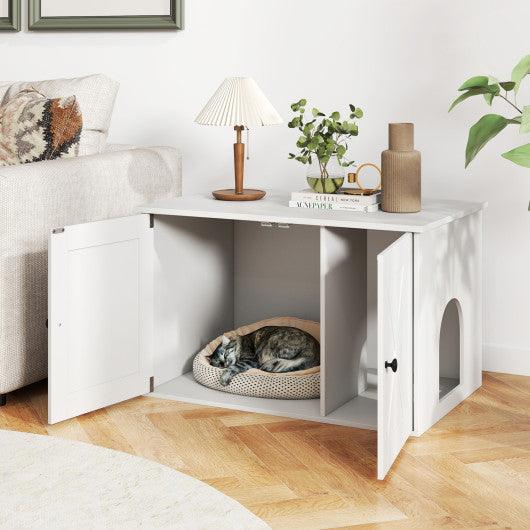 Hidden Cat Litter Box Enclosure Furniture with Divider-White