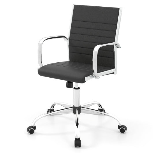 High Back Ribbed Office Chair with Armrests-Black
