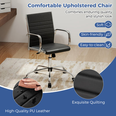 High Back Ribbed Office Chair with Armrests-Black