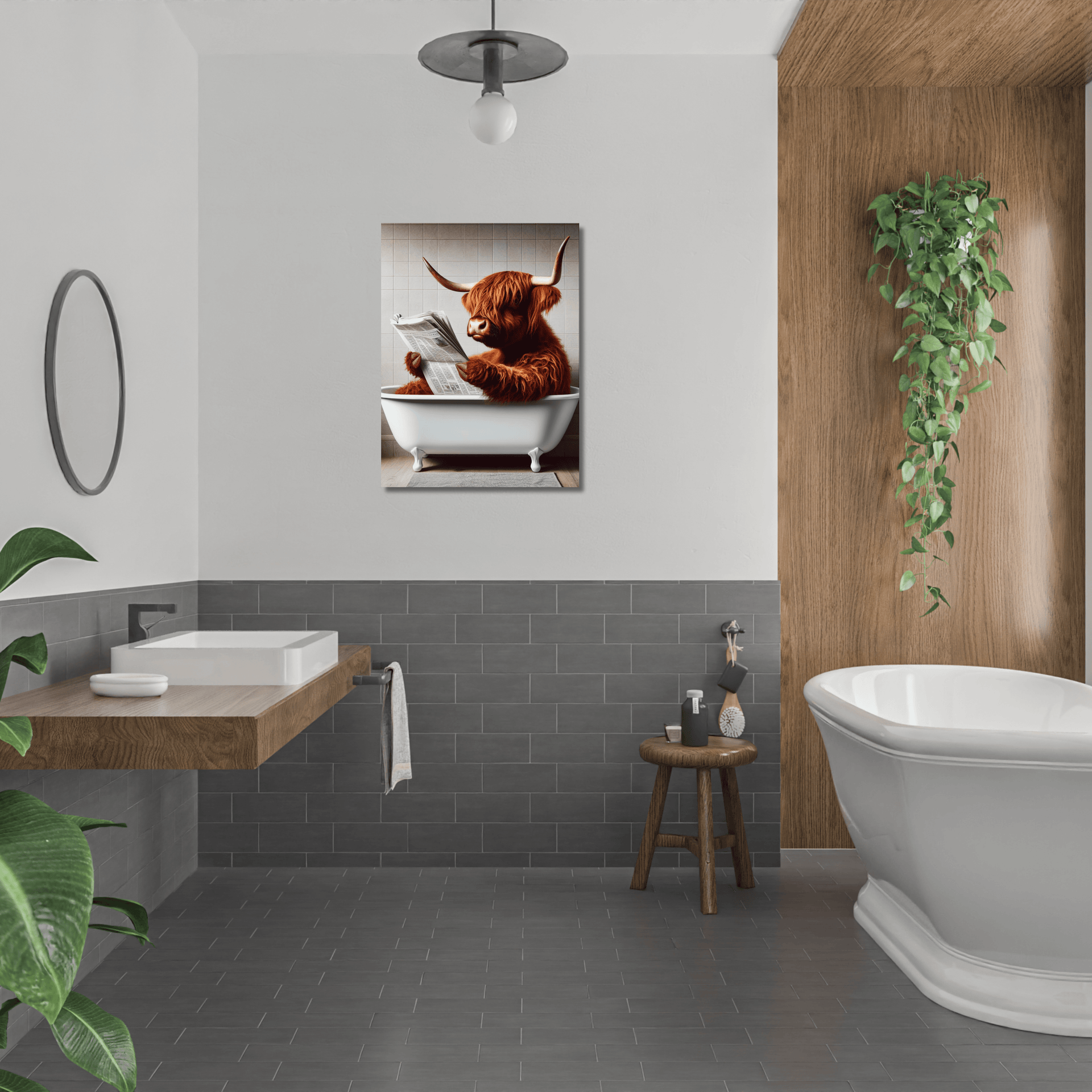 Highland Cow in a Clawfoot Tub Canvas Wall Art