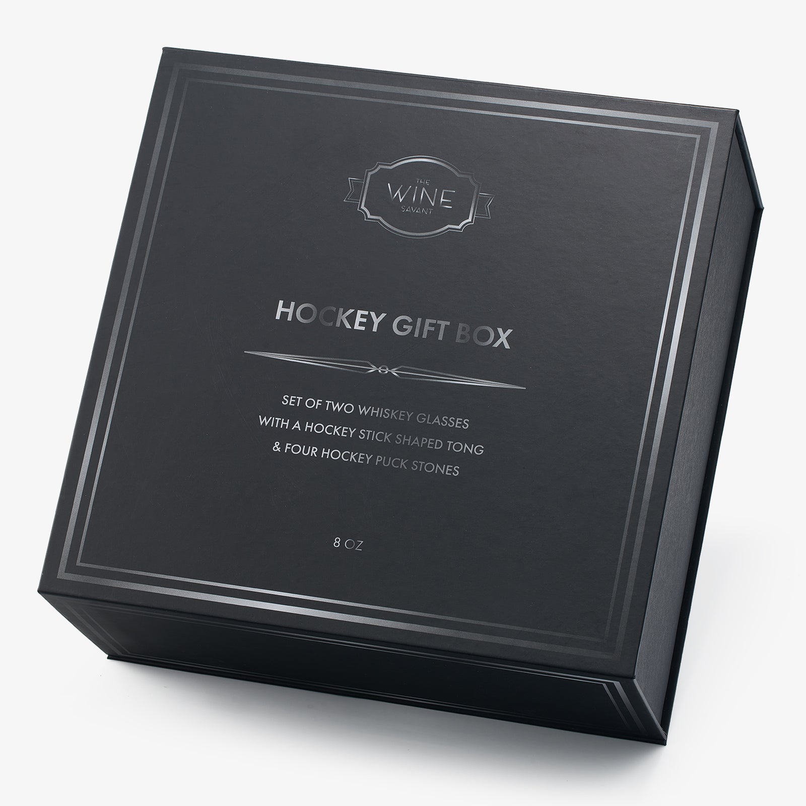 Hockey Whiskey Stones Set | 7pcs - 4 Hockey Puck Chill Stones with Cooling Gel, Hockey Stick Tongs & 2 Classy Whiskey Glasses | Prime Hockey Gifts for Coaches! | | Ideal for Him, Dad, Hockey Present