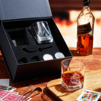 Hockey Whiskey Stones Set | 7pcs - 4 Hockey Puck Chill Stones with Cooling Gel, Hockey Stick Tongs & 2 Classy Whiskey Glasses | Prime Hockey Gifts for Coaches! | | Ideal for Him, Dad, Hockey Present