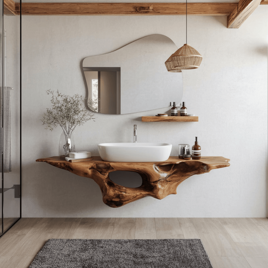 Hollowform Solid Wood Floating Bathroom Vanity with Open Storage