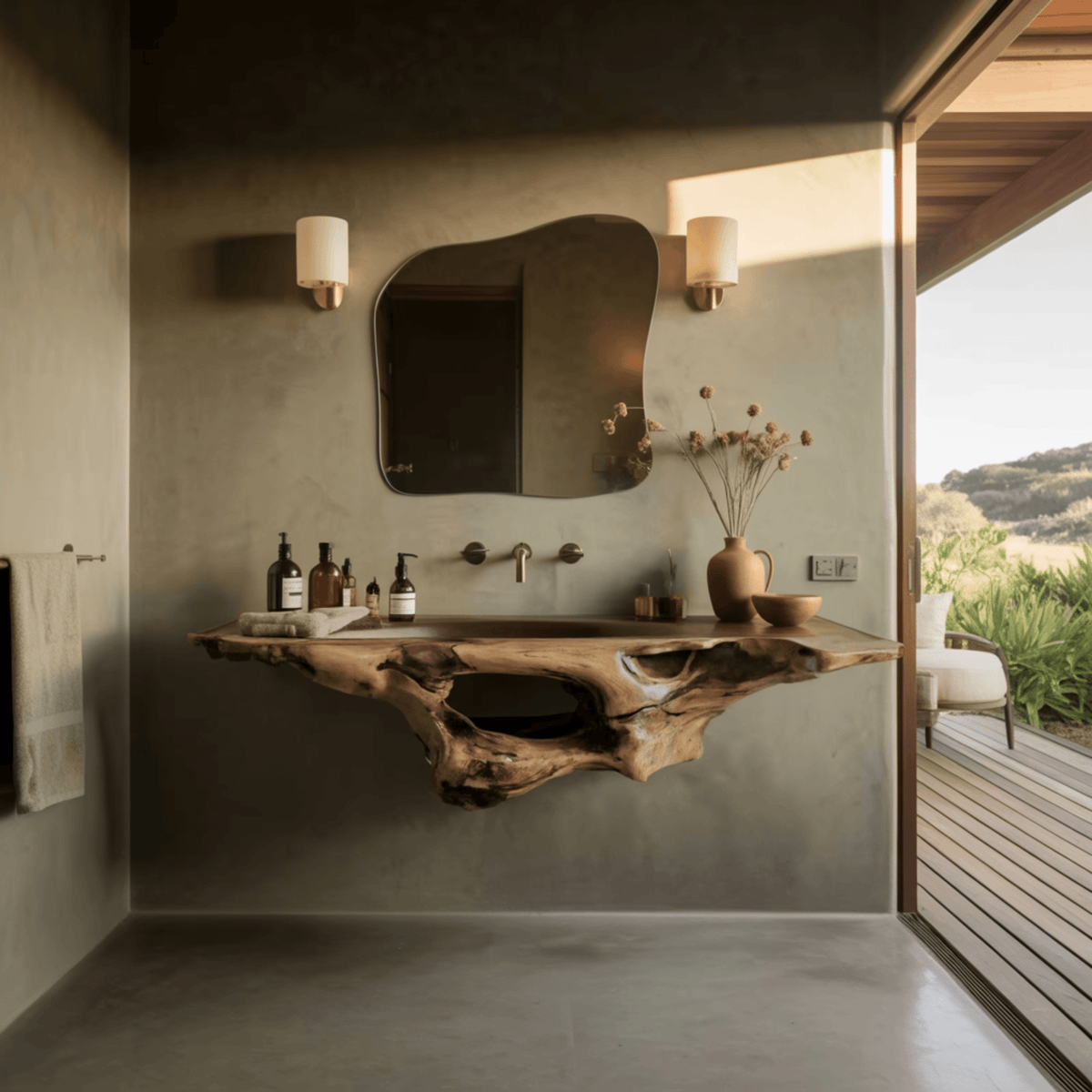 Hollowform Solid Wood Floating Bathroom Vanity with Open Storage