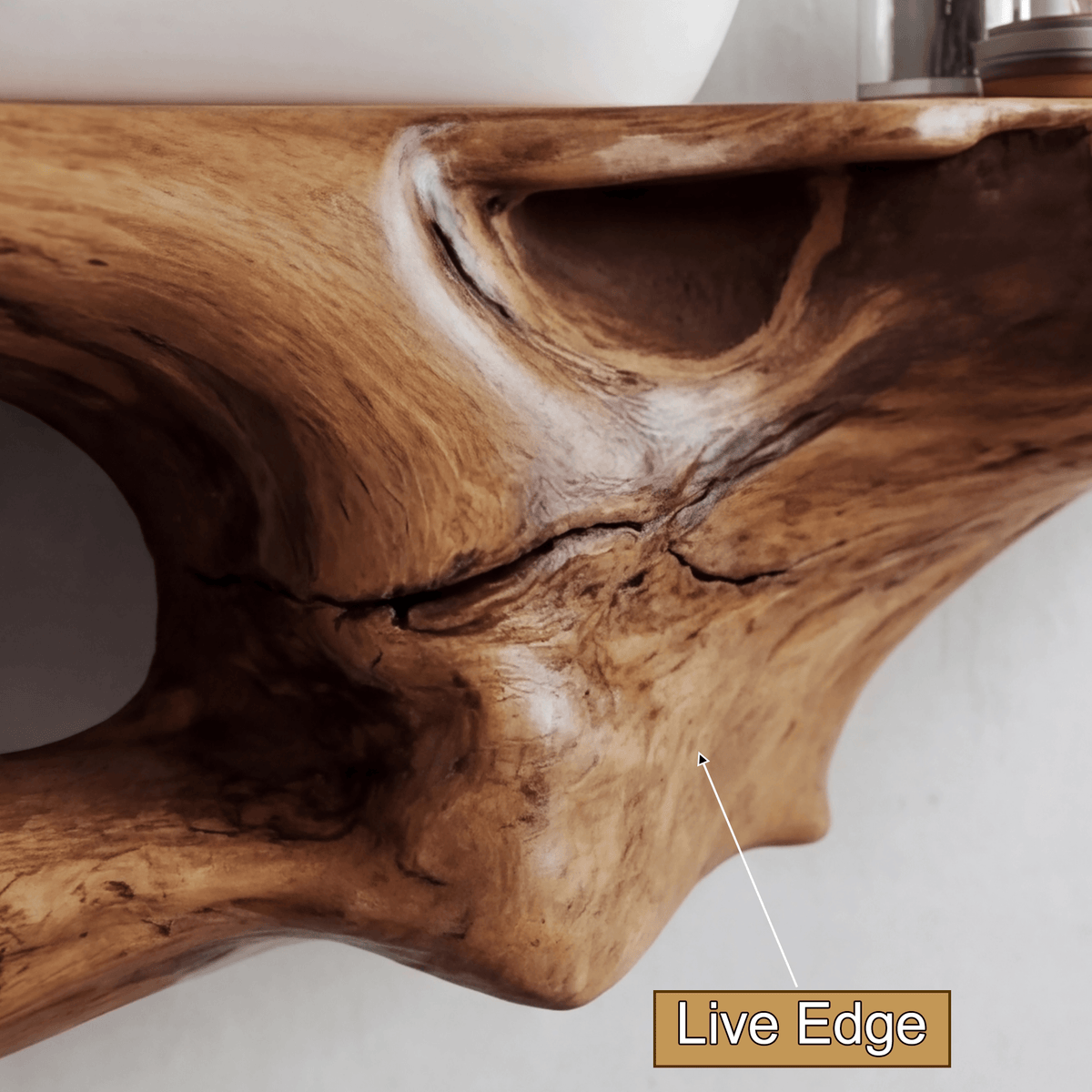 Hollowform Solid Wood Floating Bathroom Vanity with Open Storage