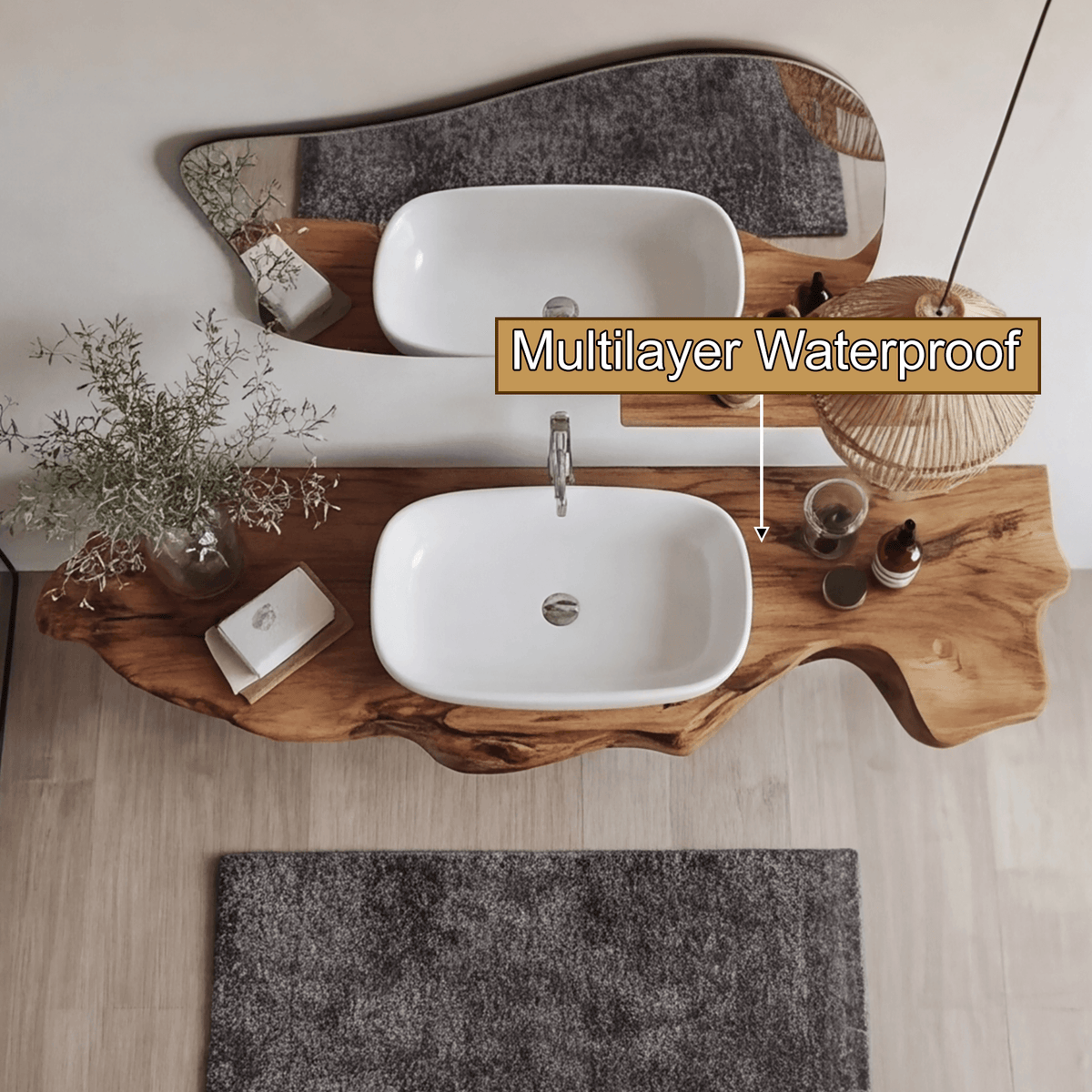 Hollowform Solid Wood Floating Bathroom Vanity with Open Storage