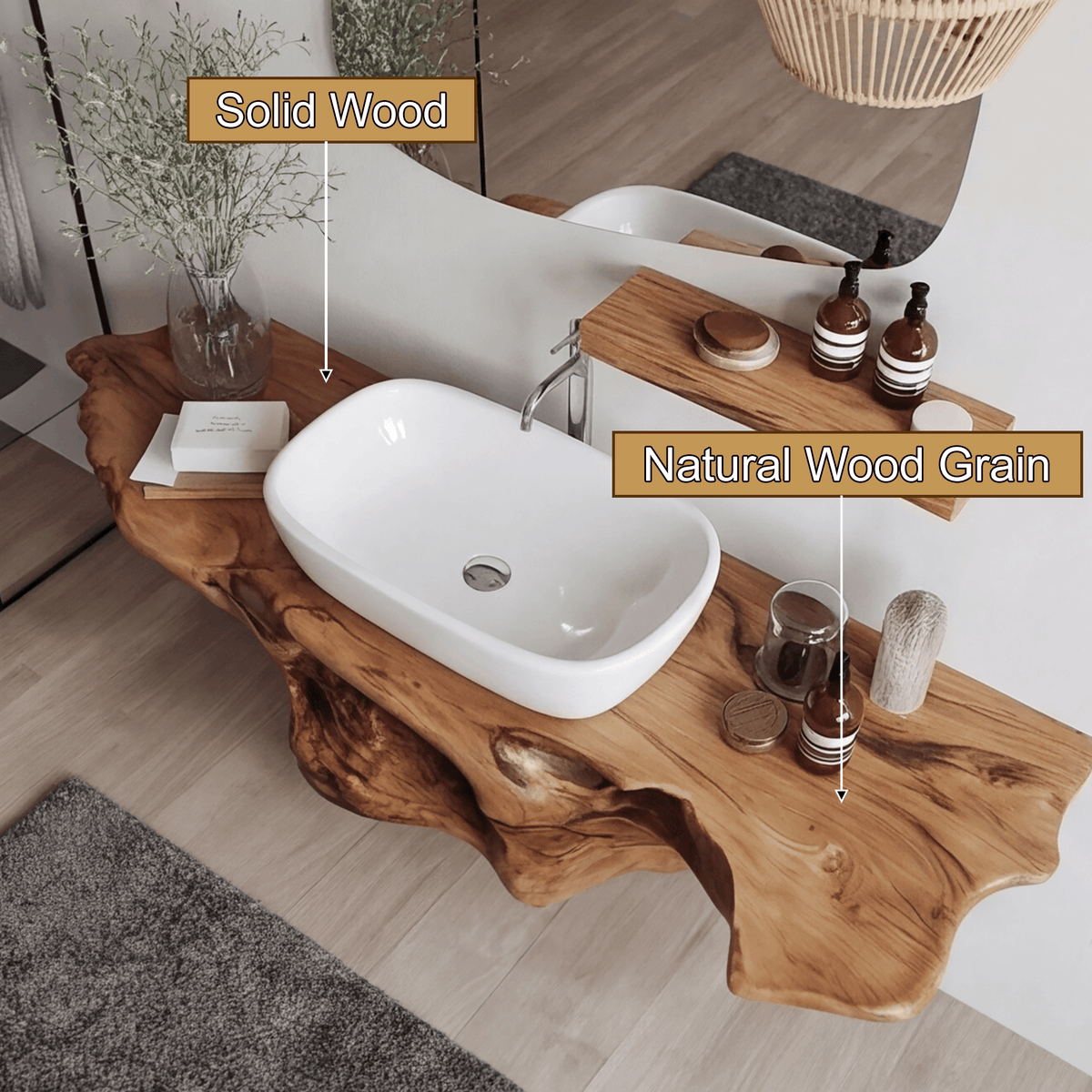 Hollowform Solid Wood Floating Bathroom Vanity with Open Storage