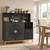 Home Bar Cabinet with Wine Rack Glass Holder and Adjustable Shelf-Black - Black
