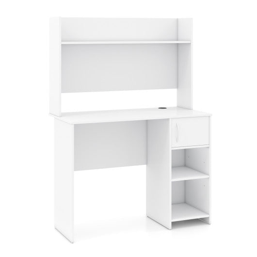 Home Office Desk with Raised Display Shelf and 2 Open Shelves-White