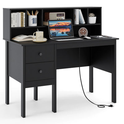 48 Inch Computer Desk with Drawers Power Outlets-Black