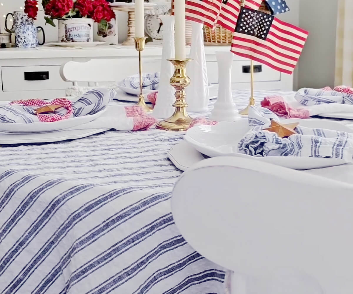 Homestead Stripe Linen Tablecloth -  Round Tablecloth 60 inch