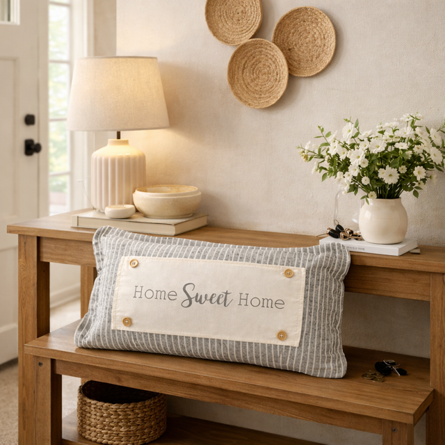 PILLOW ONLY (with fluffy insert): Galvinized Charcoal/Cream Farm Stripes: RECTANGLE CREAM/ DARK CHARCOALSTRIPES PILLOW (with insert)