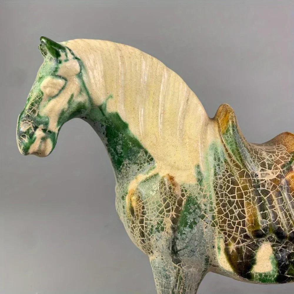 Horse Figurine with Green Crackle Glaze for Your Home Decor