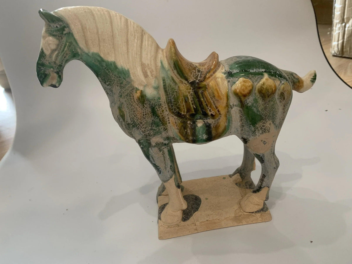 Horse Figurine with Green Crackle Glaze for Your Home Decor
