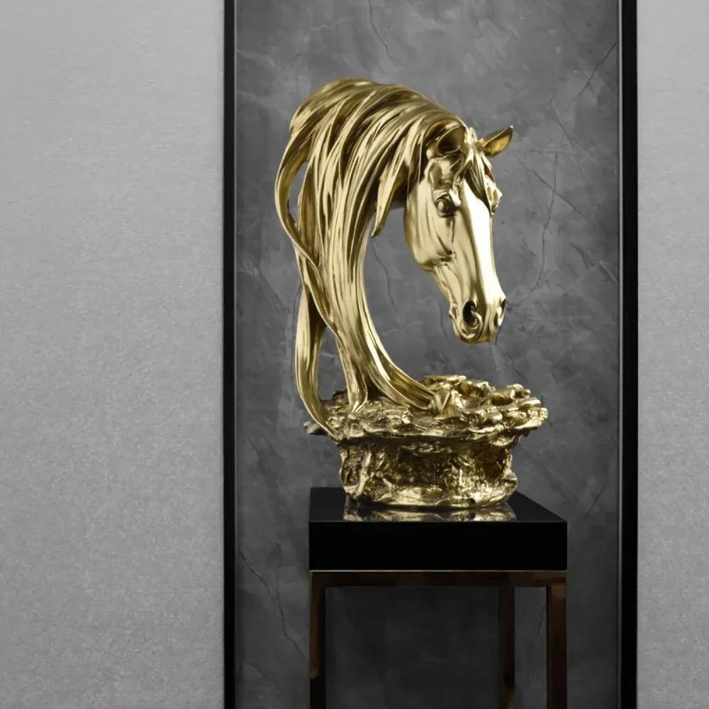 Horse Head Sculpture Artistic Gold and White for Home Decor Lovers