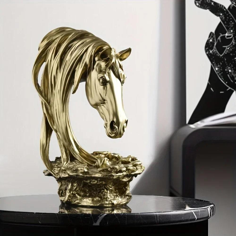 Horse Head Sculpture Artistic Gold and White for Home Decor Lovers