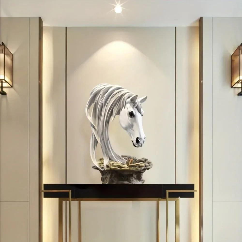 Horse Head Sculpture Artistic Gold and White for Home Decor Lovers