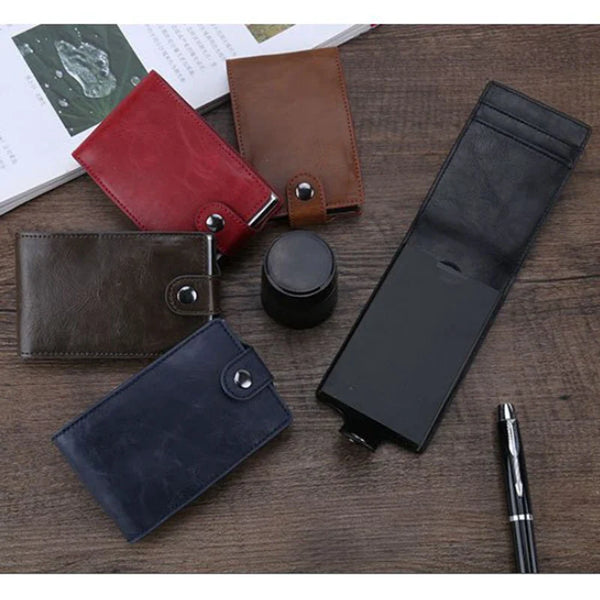 Hot sale Women Men RFID Card Holders Stack Up Pull Out Mini Cascading Wallet ID Cash Cardholder Crazy Horse PU Leather Purses