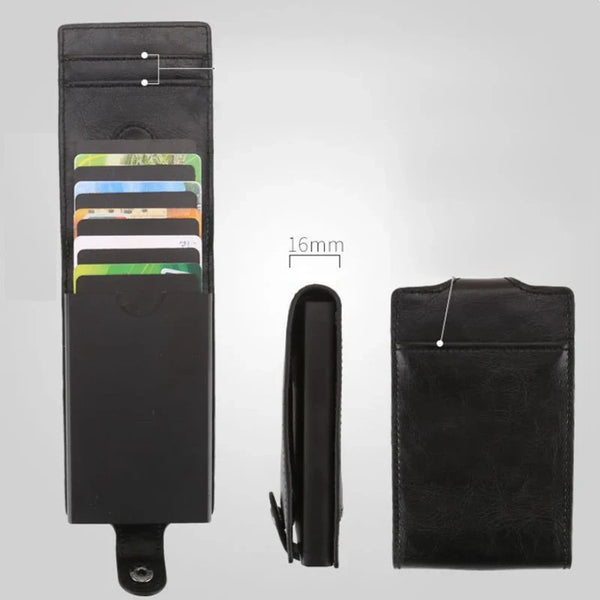 Hot sale Women Men RFID Card Holders Stack Up Pull Out Mini Cascading Wallet ID Cash Cardholder Crazy Horse PU Leather Purses