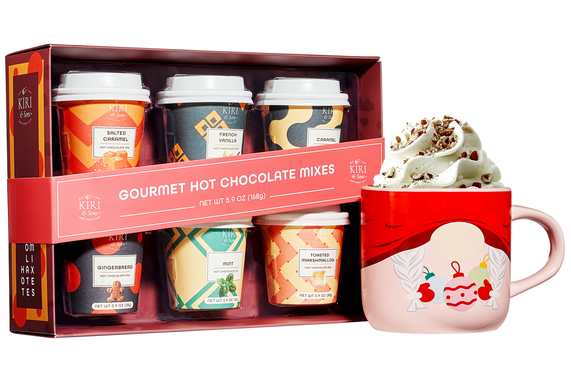 Gourmet Hot Cocoa Gift Set Cup Hot Chocolates - Set of 6 Flavors - Salted Caramel, French Vanilla, Caramel, Gingerbread, Mint, Amaretto & More - Holiday Christmas Gifts For Her, Him, Kids